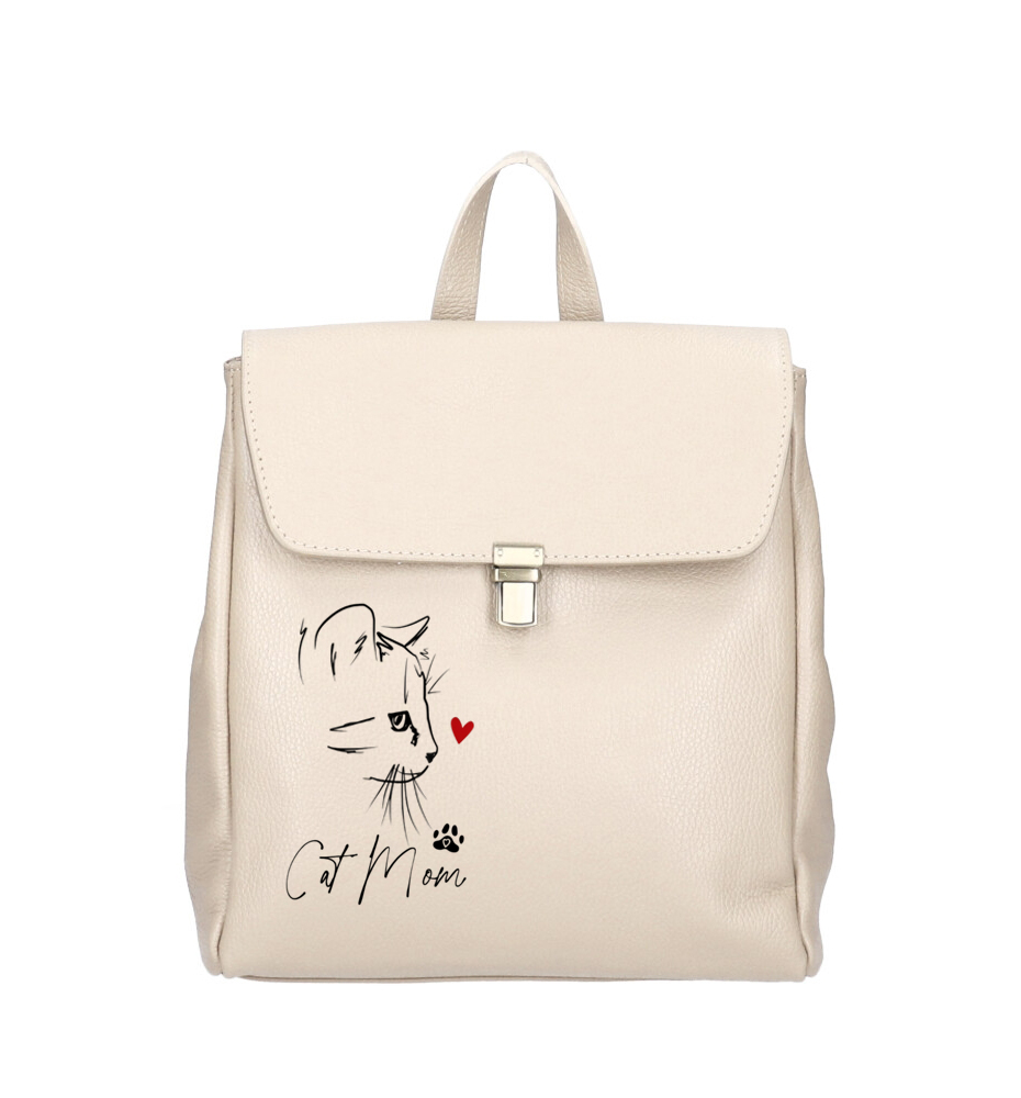 Rucsac Premium din piele naturala-Cat Mom Love, pictat manual