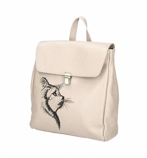 Rucsac Premium din piele naturala-Dreaming Cat, pictat manual