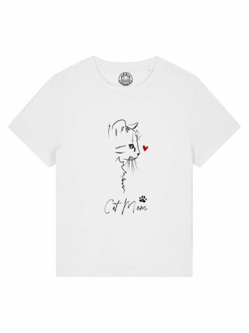 Tricou din bumbac organic Premium-Cat Mom Love, Femei