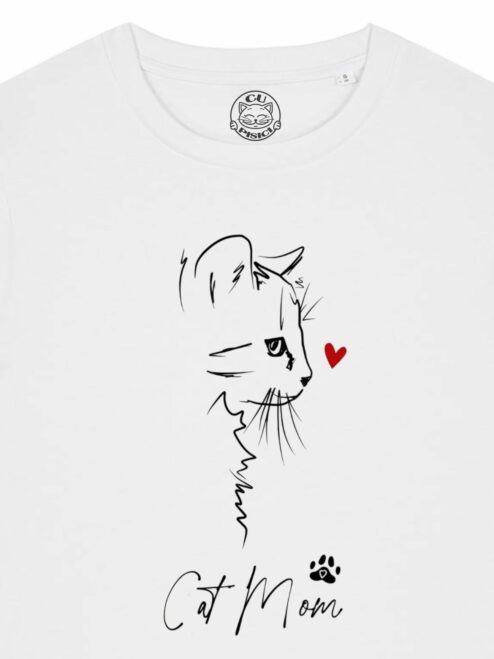 Tricou din bumbac organic Premium-Cat Mom Love, Femei