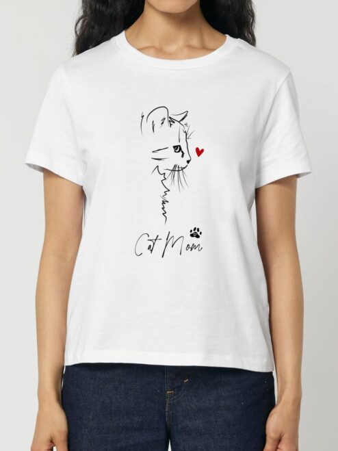 Tricou din bumbac organic Premium-Cat Mom Love, Femei