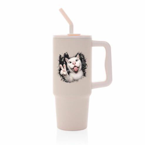 Cana termica premium cu pai-Crazy Cat