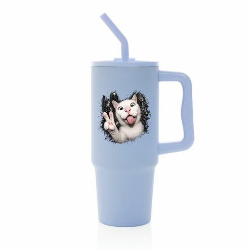Cana termica premium cu pai-Crazy Cat