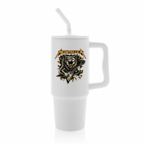 Cana termica premium cu pai-Meowtallica