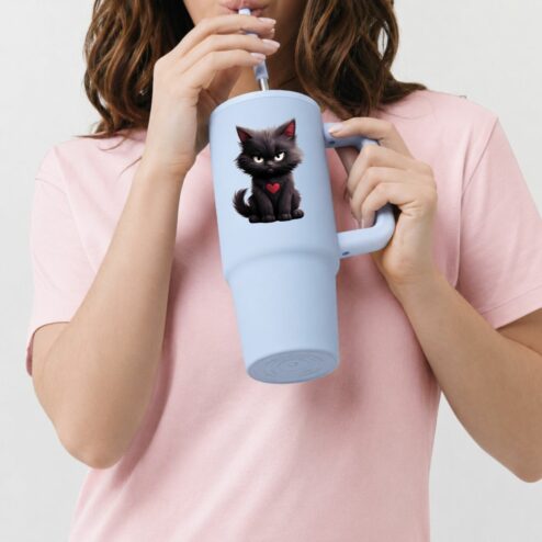 Cana termica premium cu pai-Grumpy Meowlentine