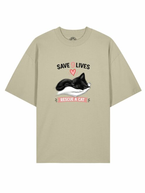 Tricou bumbac organic Oversized-Save 9 Lives, Unisex
