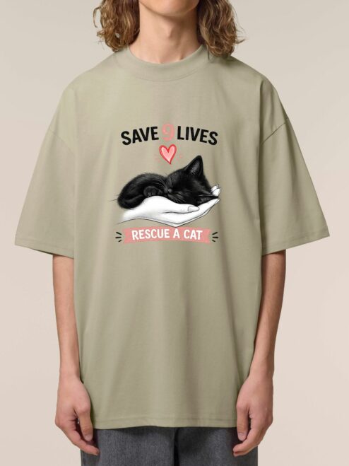 Tricou bumbac organic Oversized-Save 9 Lives, Unisex