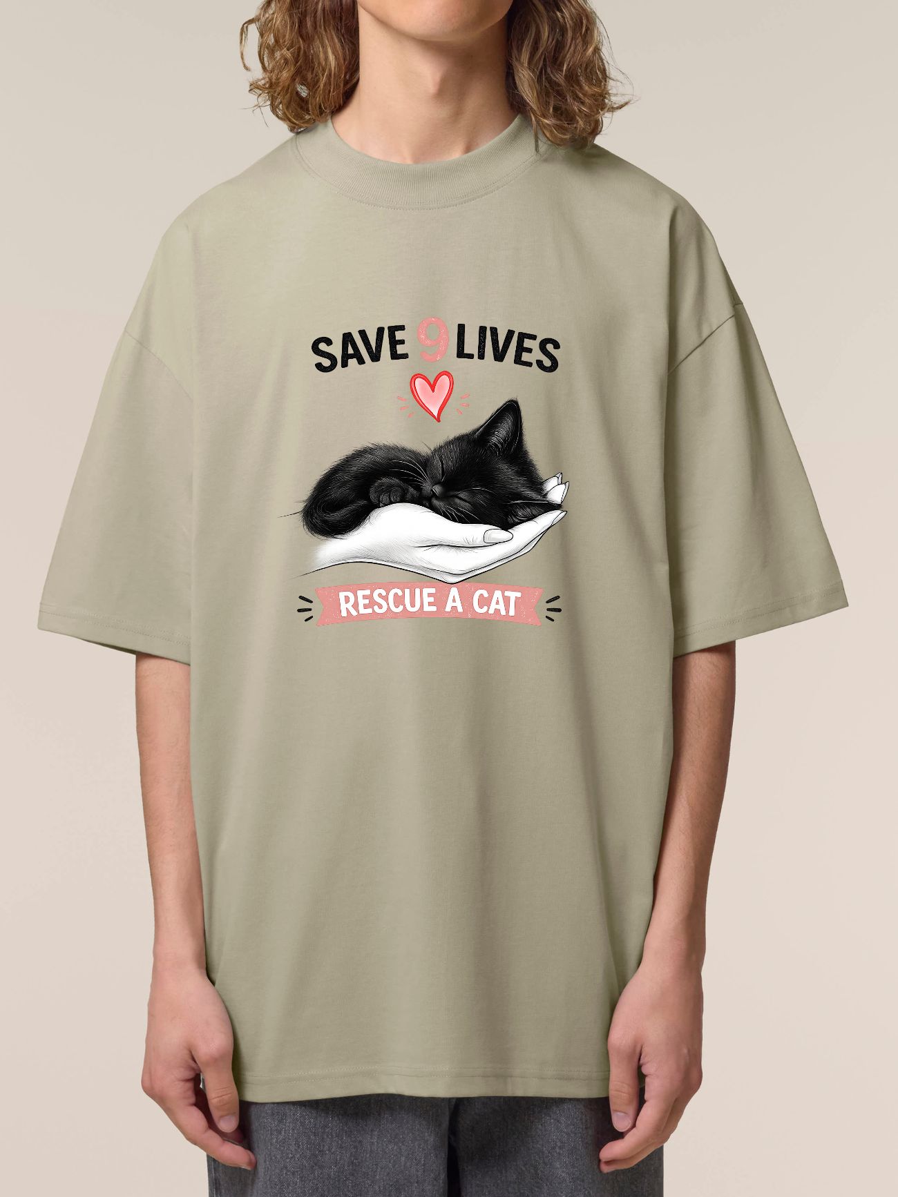 Tricou bumbac organic Oversized-Save 9 Lives, Unisex
