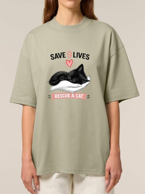 Tricou bumbac organic Oversized-Save 9 Lives, Unisex