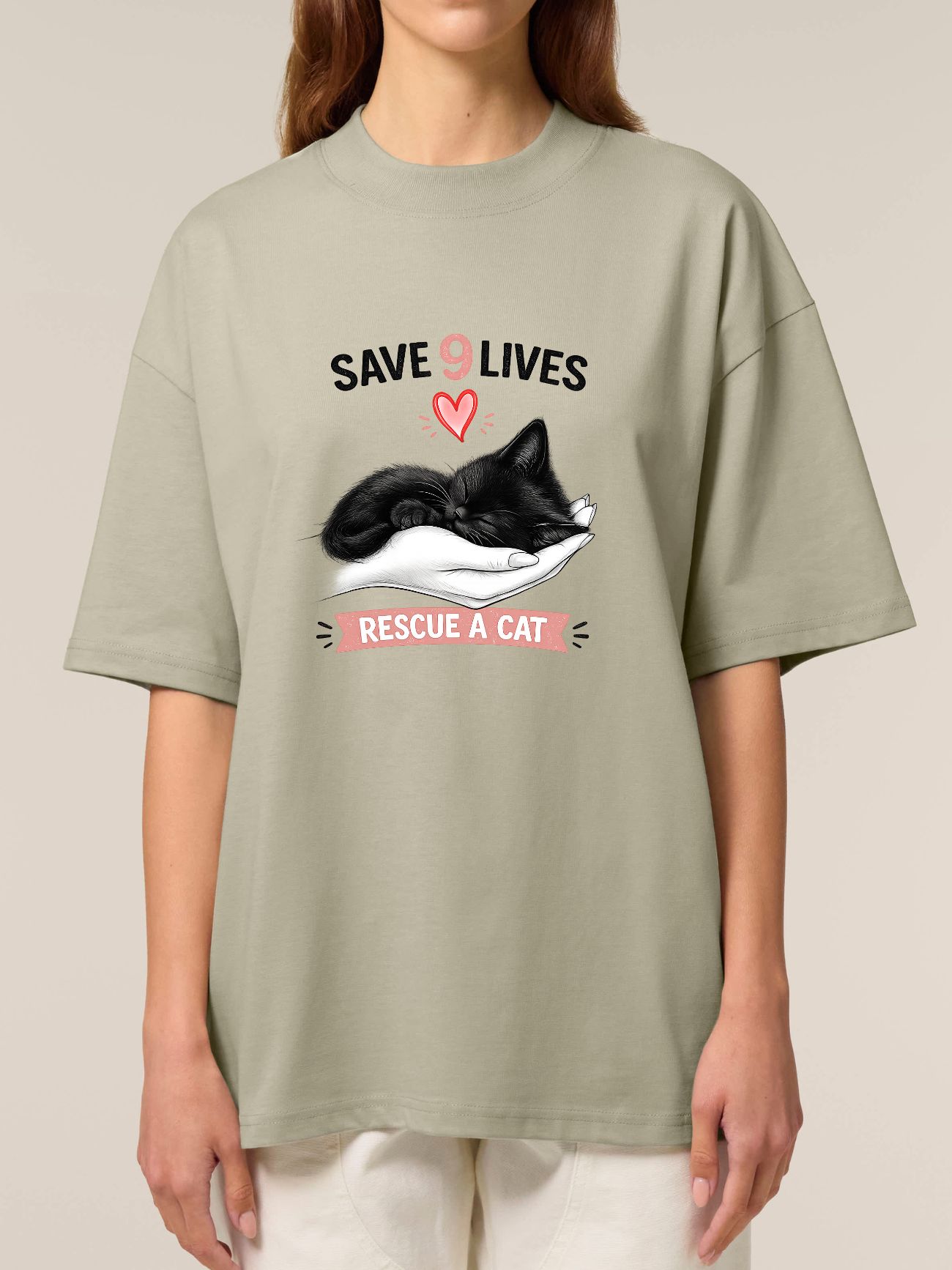 Tricou bumbac organic Oversized-Save 9 Lives, Unisex
