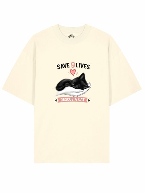 Tricou bumbac organic Oversized-Save 9 Lives, Unisex