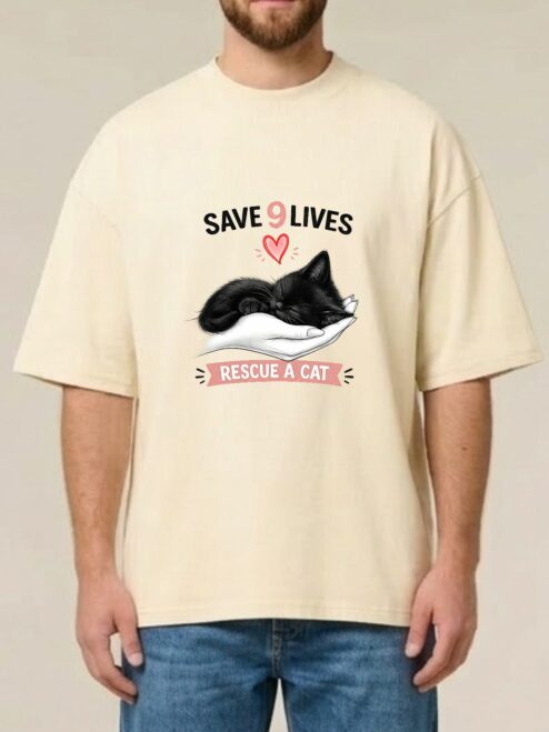 Tricou bumbac organic Oversized-Save 9 Lives, Unisex