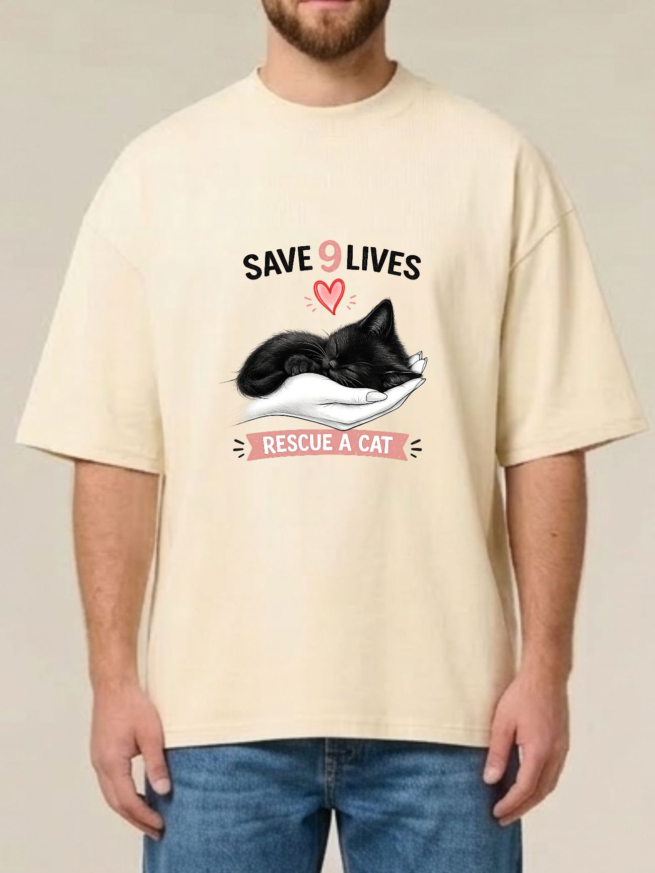 Tricou bumbac organic Oversized-Save 9 Lives, Unisex