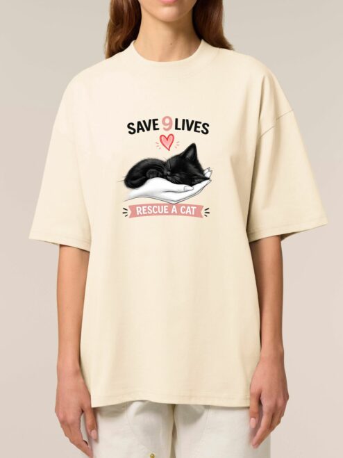 Tricou bumbac organic Oversized-Save 9 Lives, Unisex